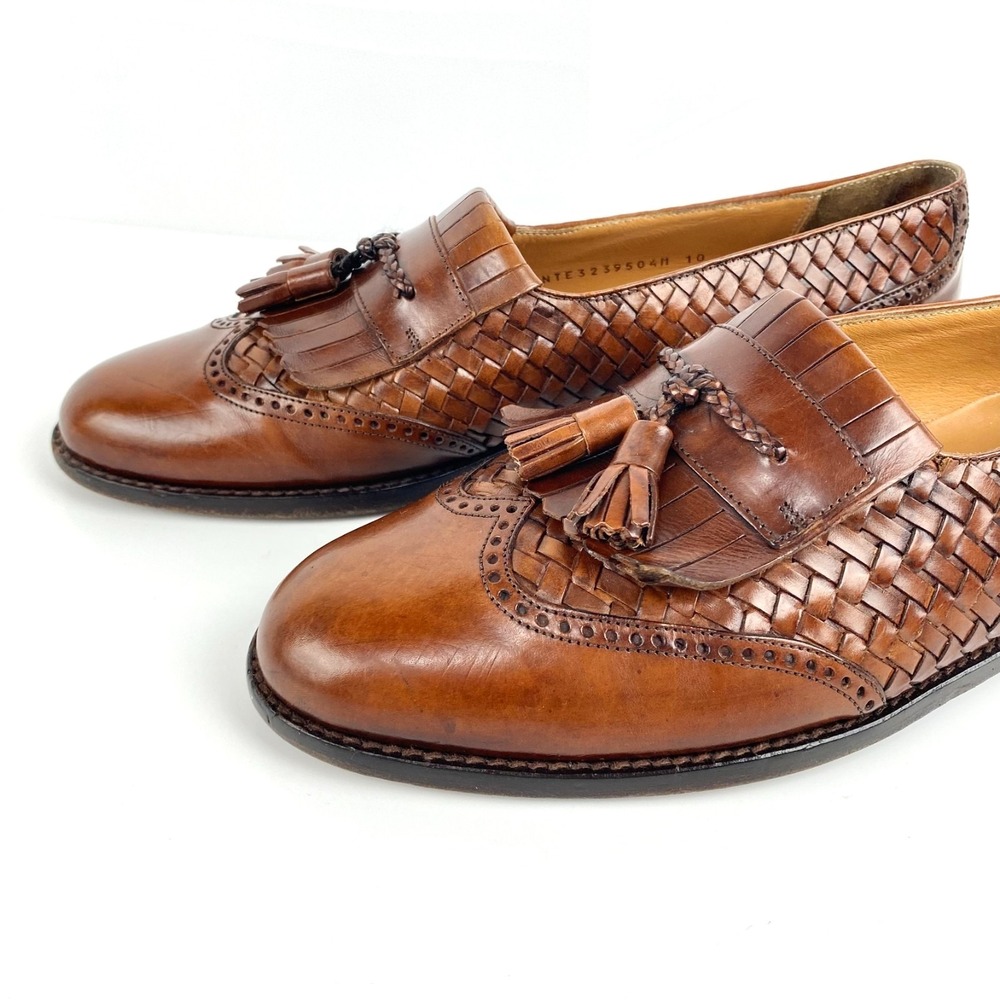 Mezlan Alicante Woven Leather Tassel Loafers Men's 10 M Brown Wingtip LKNU Spain - Picture 9 of 10